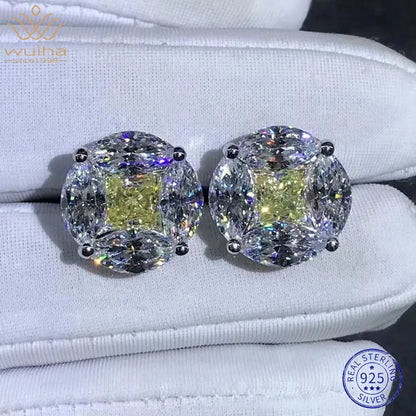 WUIHA 925 Sterling Silver 3EX Crushed Ice 10CT VVS White Sapphire Synthetic Moissanite Stud Earrings for Women Gift Dropshipping