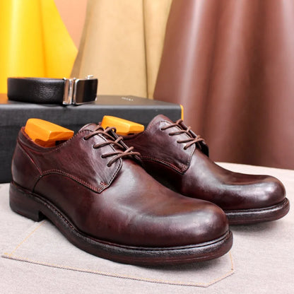 Men's Handmade Goodyear Sewn Derby Formal Shoes Soft Genuine Leather round Toe Comfortable Non-Slip Casual Shoes