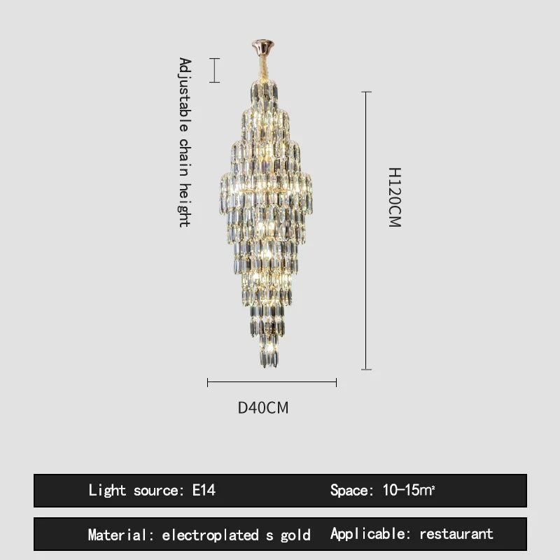 Duplex Building Chandelier Villa Living Room Crystal Lamp Hotel Luxury Chandelier High-end Spiral Staircase Long Chandelier