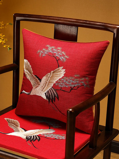 Embroidered Chinese Luxury Cushion Cover 45x45cm Elegant Crane Decorative Linen Pillowcase Living Room Sofa Autumn Pillow Covers