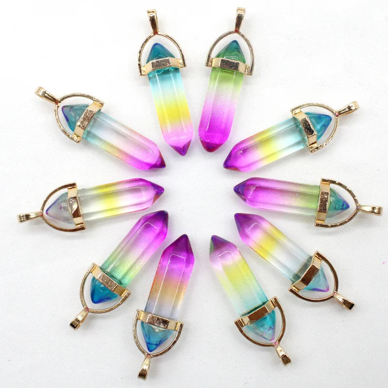 New Fashion Glass Colorfull Pillar Point Charm Pendants for Jewelry Pendants Making 24pcs/lot Wholesale Free Shipping