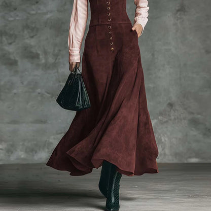 Women Elegant Light Pink Vertical Stripe Shirt Dress Chic High Waist Button Vintage Spring Maxi Dress Female Office Lady Dresses