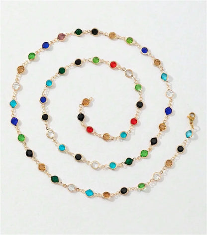 Bohemian Colorful Glass Long Y-Shaped Necklace Metal Collarbone Chain Gold Silver Color Summer Holiday Party Body Jewelry Gifts