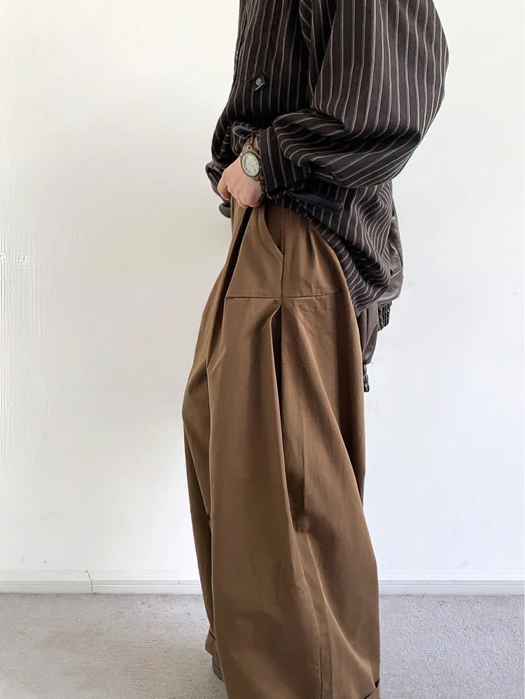 Y2k Vintage Brown Baggy Cargo Pants Men Koraen Harajuku Suit Pants Office Casual Trousers Male Wide leg Work New