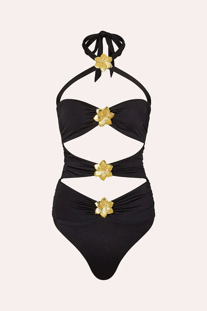 2025 Hot Sale Flower Women One Piece Swimsuit With Skirt Sexy Cut Out Swimwear Mujer Monikini Bathing Suit Lady Beach Suit