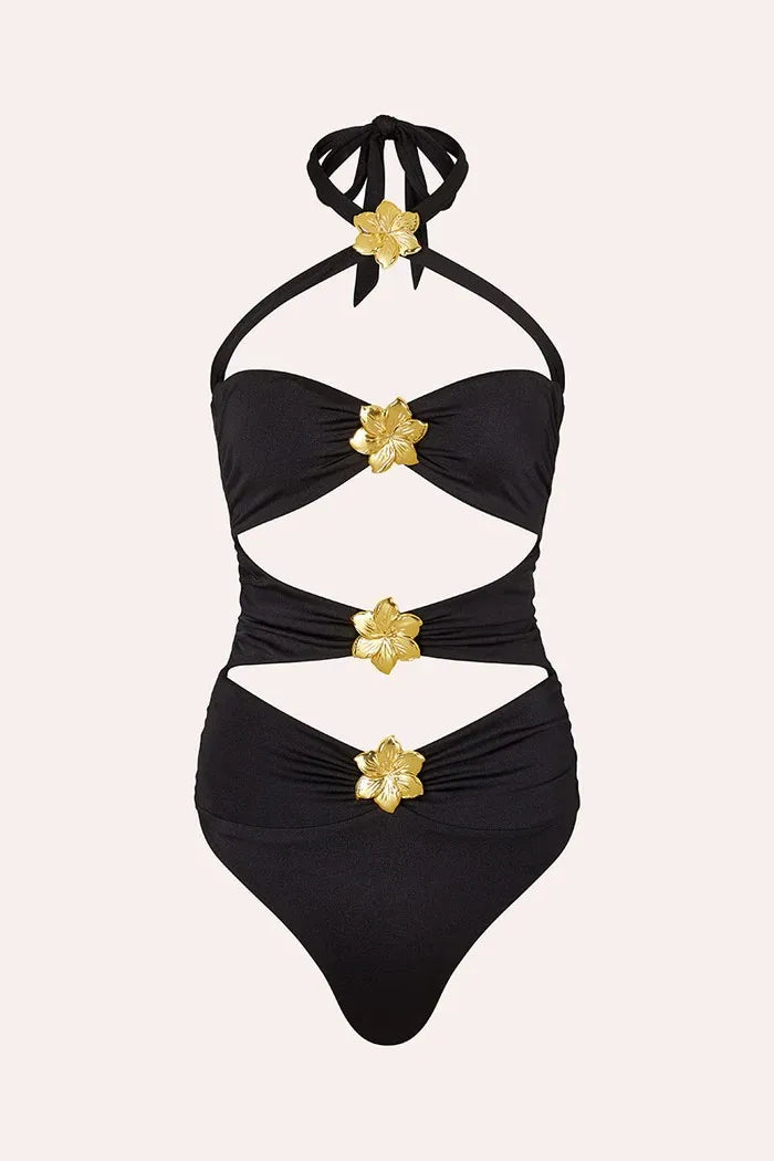 2025 Hot Sale Flower Women One Piece Swimsuit With Skirt Sexy Cut Out Swimwear Mujer Monikini Bathing Suit Lady Beach Suit