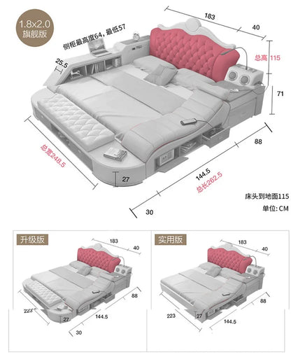 Headboard Storage Double Bed Queen Drawers King Size Smart Bed Luxury Princess Modern Letto Matrimoniale Bedroom...