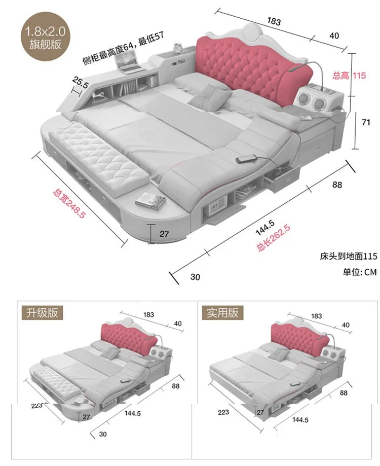 Headboard Storage Double Bed Queen Drawers King Size Smart Bed Luxury Princess Modern Letto Matrimoniale Bedroom...