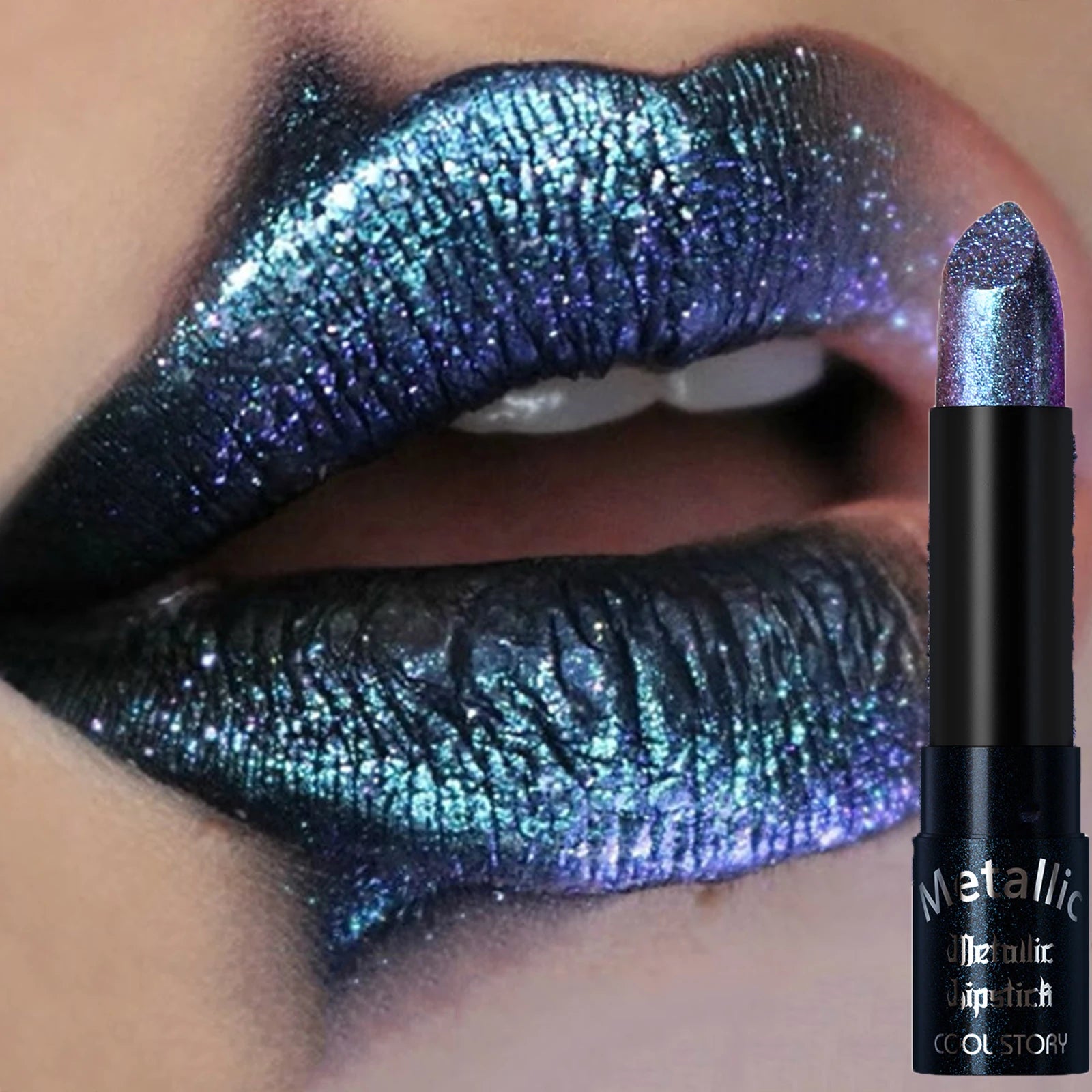 15Colors Metallic Glitter Lipstick Waterproof Lasting Diamond Pearlescent Metallic Lipstick Blue Lip Gloss Women Makeup Cosmetic