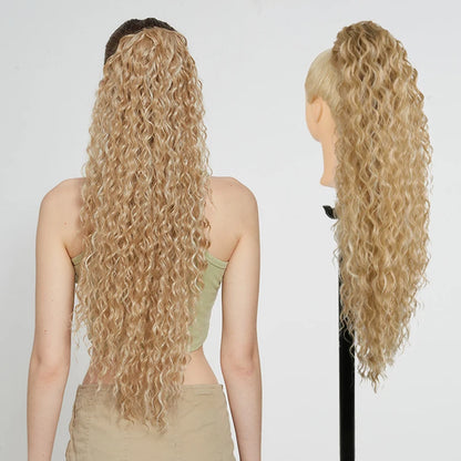 Julianna Synthetic Kanekalon Black Drawstring Water Wave Ponytail Extension Female Curly Wavy Clip In Ponytail Hair Extension