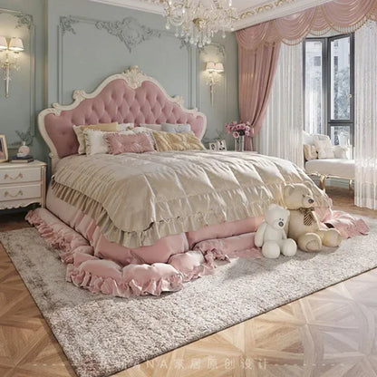 Girl Wood Luxury Bed Nordic Queen Cute Modern Twin King Bed Bedroom Princess Leather Camas De Matrimonio Dormitorio Furniture - Kimlud