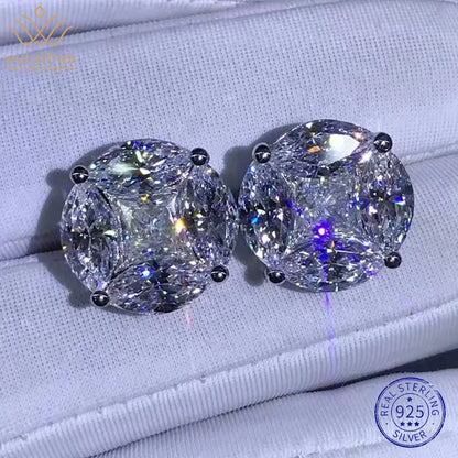 WUIHA 925 Sterling Silver 3EX Crushed Ice 10CT VVS White Sapphire Synthetic Moissanite Stud Earrings for Women Gift Dropshipping