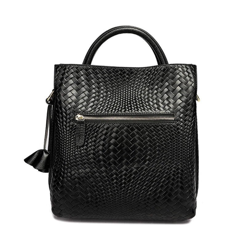 Fashionable and luxurious woven pattern casual versatile black woven pattern daily commuting cowhide women's handbag