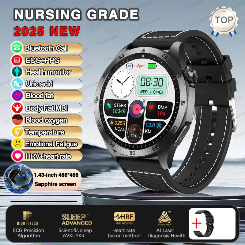 2025 New For Huawei ECG+PPG Laser Treatment Health Smart Watch Three highs Clock Blood pressure Heart rate Men HD Call Bracelet