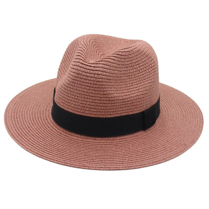 Spring and Summer Hot Selling Panama Straw Hat Square Black Ribbon Korean Style Hat for Men and Women Jazz Hat Panamahat