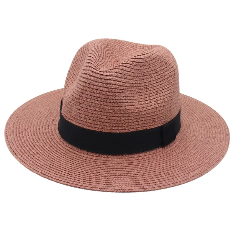 Spring and Summer Hot Selling Panama Straw Hat Square Black Ribbon Korean Style Hat for Men and Women Jazz Hat Panamahat