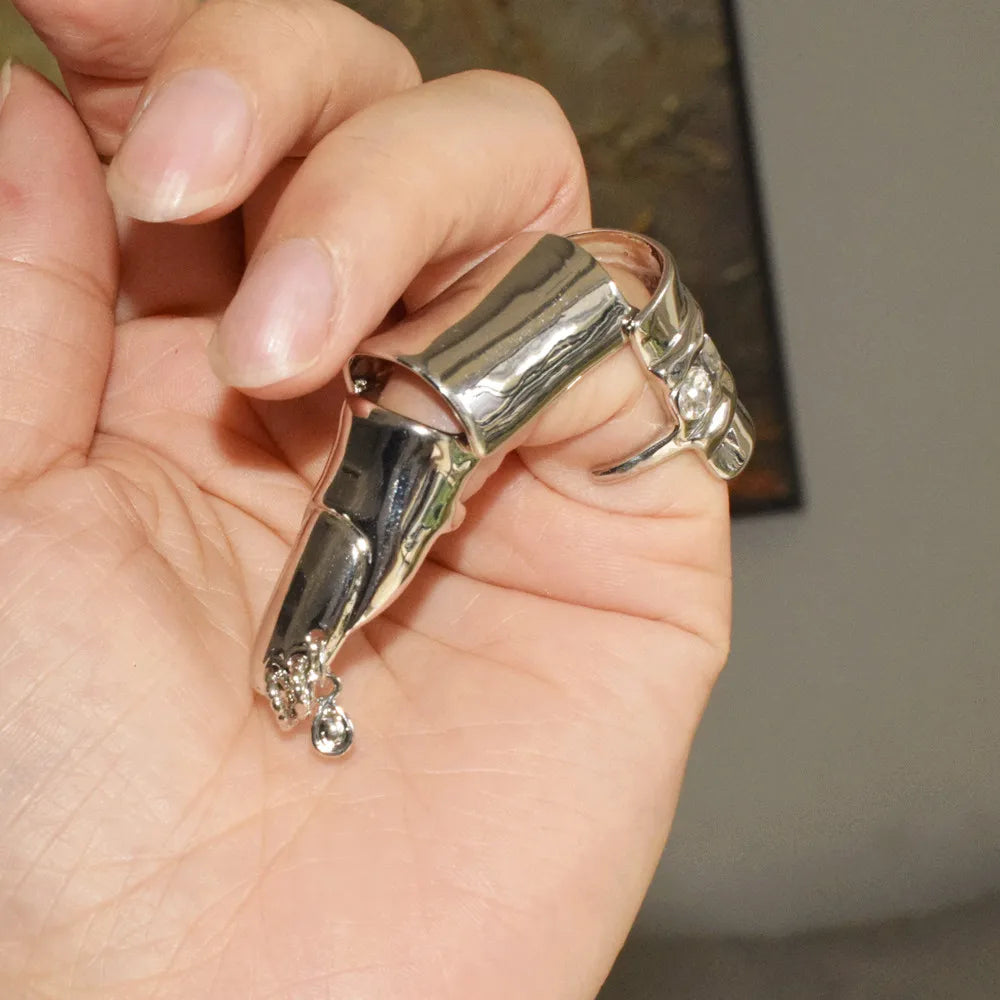 1PC Exaggerated Metal Alloy Articulated Open Finger Ring For Women Fashion Jewelry Boutique Punk Girls' Ring Accessories