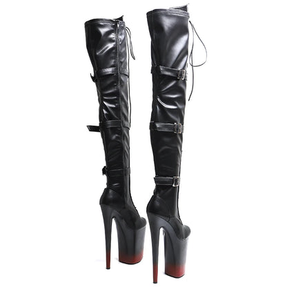 Leecabe  23CM/9inches Matte  PU  Trend fashion high Heel platform stripper heel Pole Dance boots
