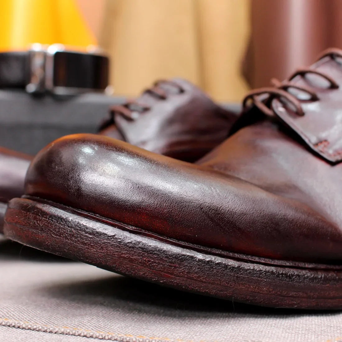 Men's Handmade Goodyear Sewn Derby Formal Shoes Soft Genuine Leather round Toe Comfortable Non-Slip Casual Shoes