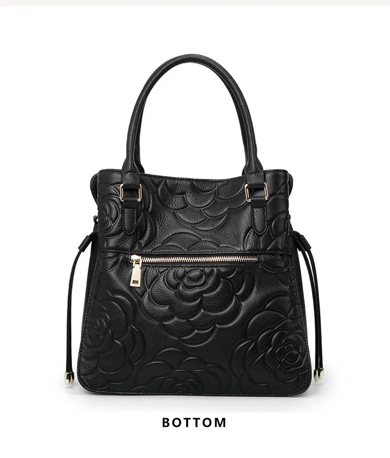 Aidrani Fashion Genuine Leather Women's Bag Large Capacity Women's Handbag Black Embossed Cowhide Shoulder Bag