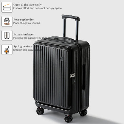 Expandable Hard-Side Trolley Luggage Set with Side Opening - Carry-On & Checked Suitcases, Anti-Shock & Password Lock