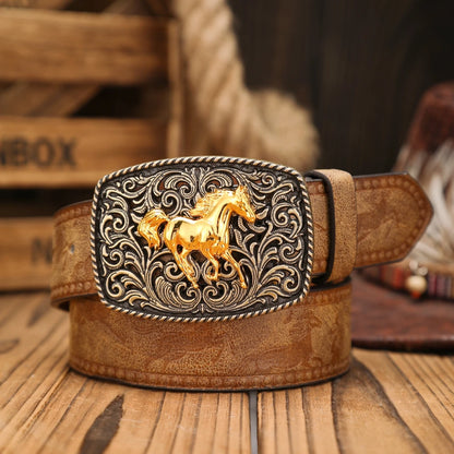 A Western-buckle PU belt suitable for both men and women, a unique and retro brown belt (with perforated nails included)