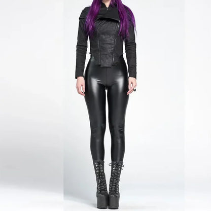 Women High Waist Stretch Faux Leather Seameless Leggings Ladies Solid Color PU Bodycon Pencil Pants Sport Party Trousers Custom