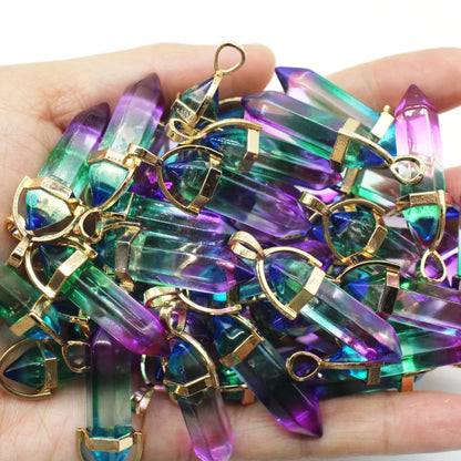 New Fashion Glass Colorfull Pillar Point Charm Pendants for Jewelry Pendants Making 24pcs/lot Wholesale Free Shipping