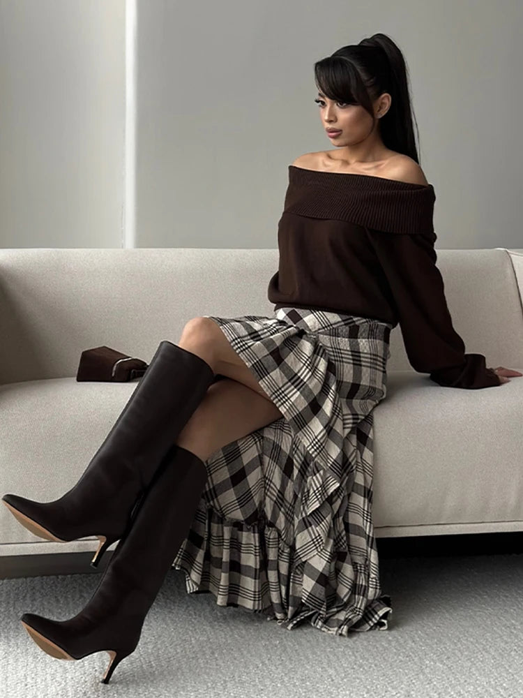 Fashion Black White Plaid Skirt Women Ruff Irregular High Waist Loose Skirts Female Spring New Chic Casual Holiday Streetwear - Kimlud