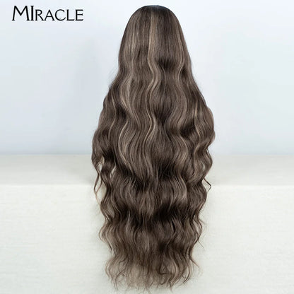 MIRACLE Synthetic 34 Inch Lace Front Wig for Women Ombre Blonde Loose Wave Wigs Famale Cosplay Wig Long Lace Wigs Wavy Fake Hair