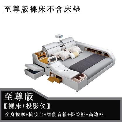 Beauty European Bed Simple Tatami Portable Multifunctional Children Mobile Bed Leather Double Wood Muebles Modern Furniture
