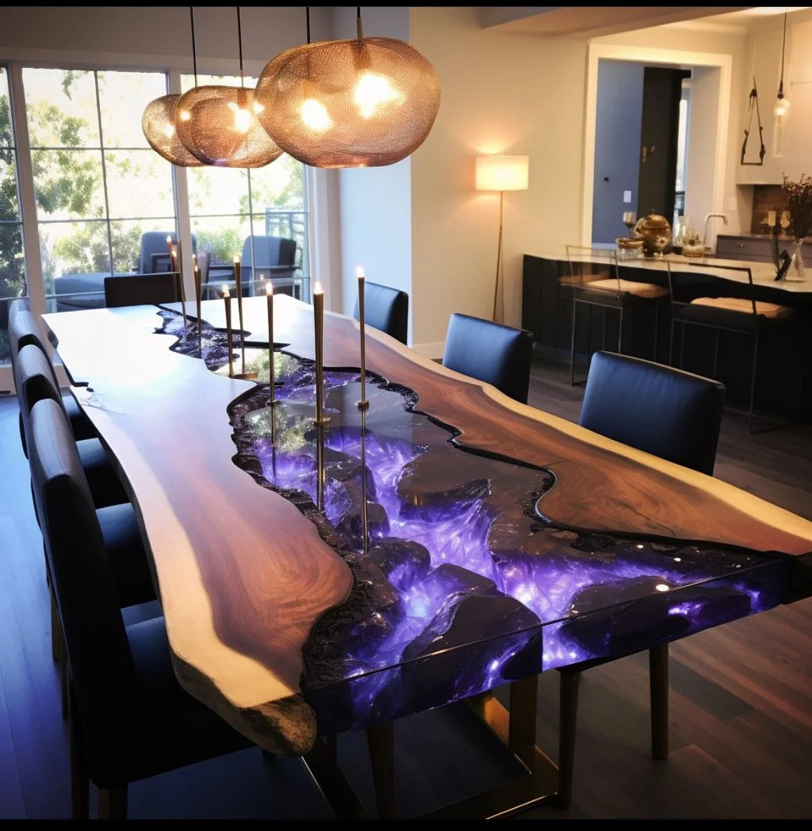Modern Home Furniture Factory Direct Solid Walnut Wood Restaurant Kitchen River Dining Table Epoxy Resin Slab