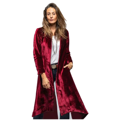 Casual Velvent Long Cardigan Women Office Loose Long Sleeve Female Windbreakers 2024 Autumn Winter Fashion Lady Party Jackets