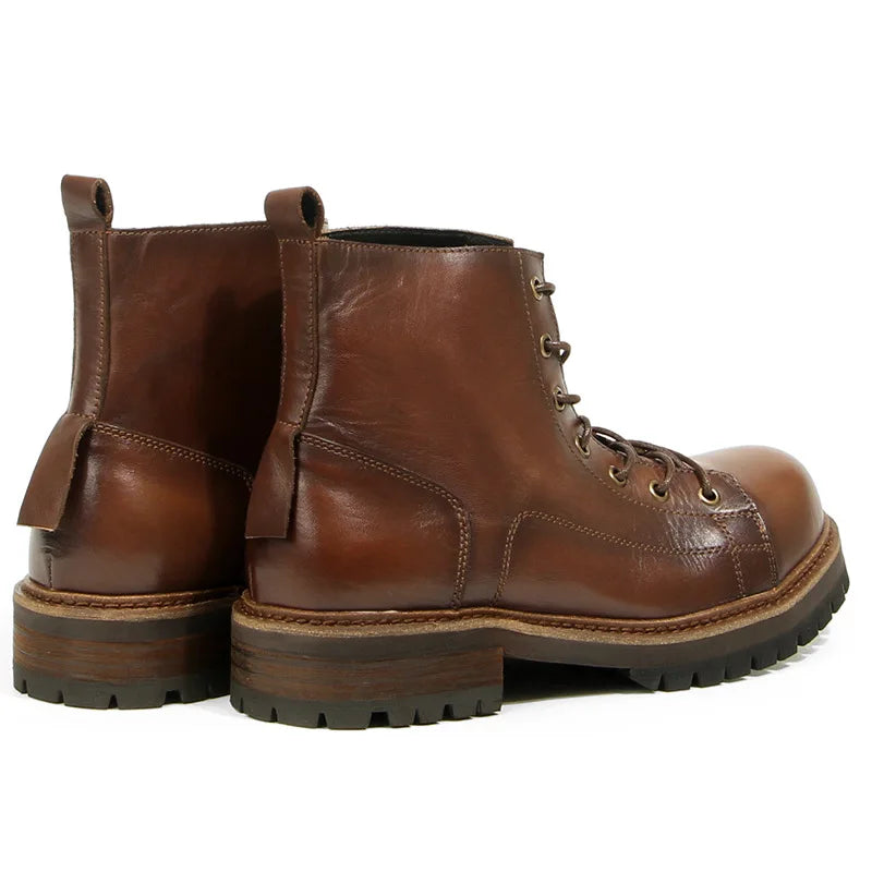 Durable Goodyear-Welted Motorcycle Rugged Heritage Boots Vintage Oil Genuine Leather  Punk For Men Cowhide High-Cut Shoes