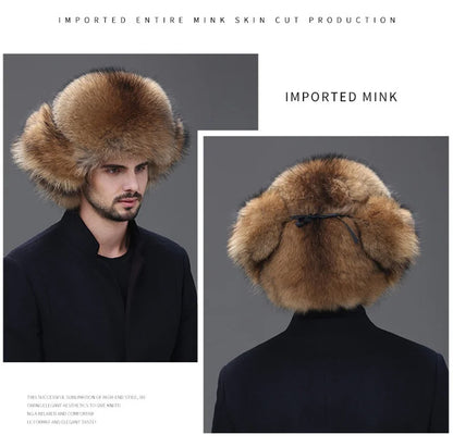 Men Real Fox Fur Beanies Hat Mongolian Hat Unique Process Fox Tail Design Luxury Winter Warm Hats For Fashion Men Bomber Hat
