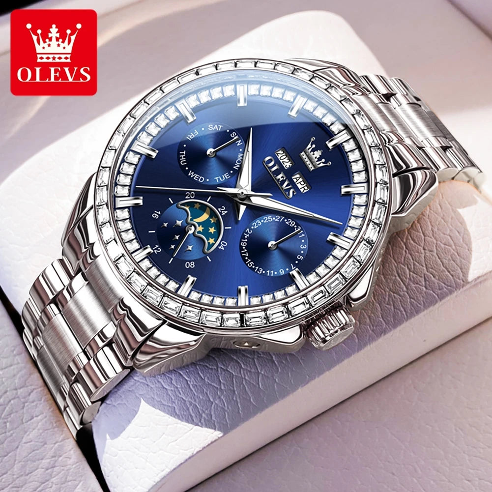 OLEVS 6695 Watch For Men Original Moon Phase Automatic Mechanical Man Watch 30M Waterproof Luminous Week Date Display...