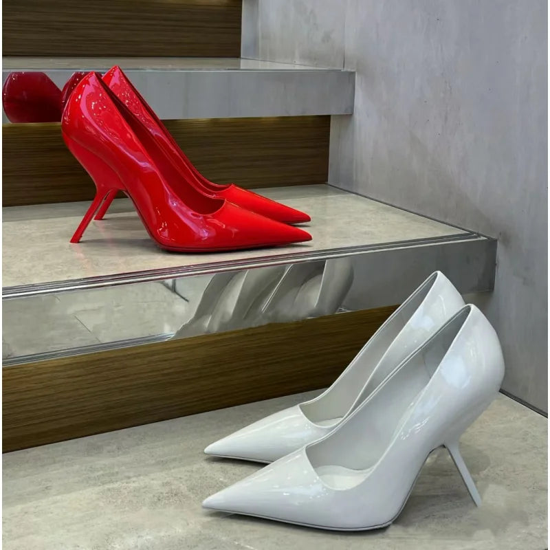 2025 New Style Women's High Heels Shoes Patent leather Pointed Toe Solid Color Night Club Party Shoes Femme Summer Half Slippers