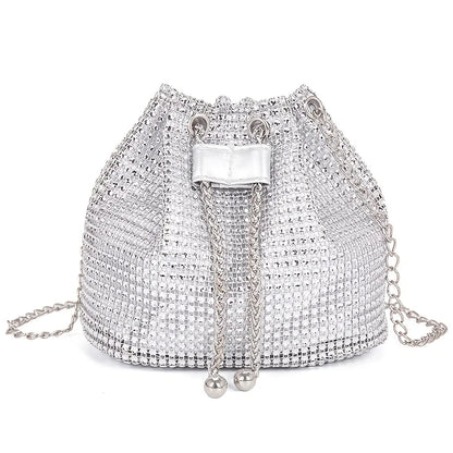 Sparkling Rhinestone Embellished Drawstring Crossbody Bag, Multi-Functional Bucket Purse, Formal Handbag for Women Daily Commute