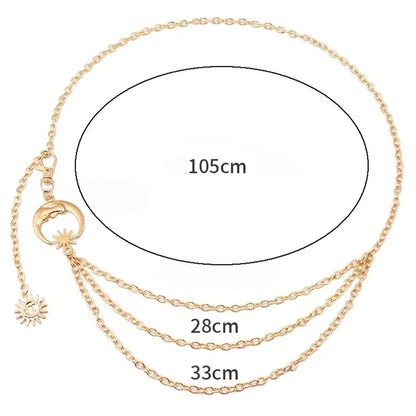 Punk Hip Hop Style Thin Waist Chain Sun Moon Star Women Chain Belt Vintage Fashion Metal Alloy Waistband Clothing...