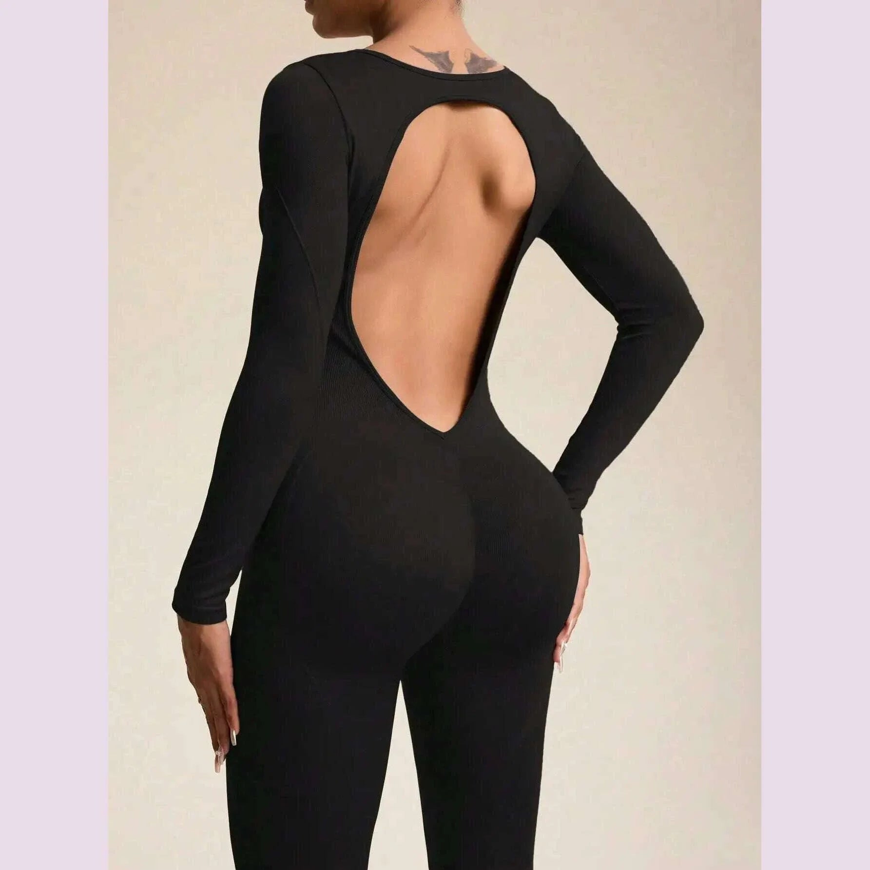Women Jumpsuits Long Sleeve Sexy Backless Bodycon Rompers Scrunch Butt V Back Playsuit Workout Bodysuit