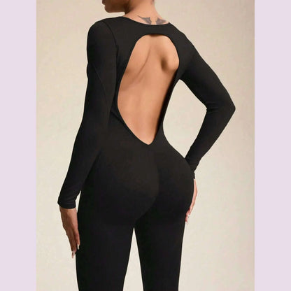 Women Jumpsuits Long Sleeve Sexy Backless Bodycon Rompers Scrunch Butt V Back Playsuit Workout Bodysuit