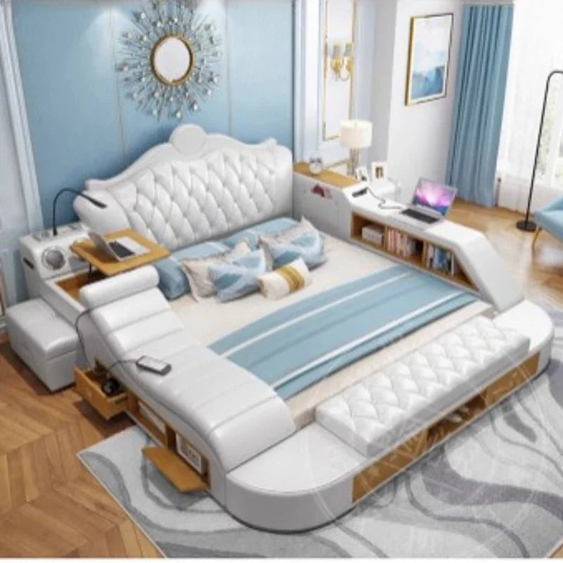 Headboard Storage Double Bed Queen Drawers King Size Smart Bed Luxury Princess Modern Letto Matrimoniale Bedroom...