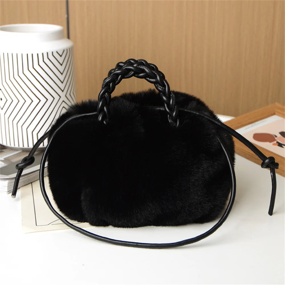 Autumn Winter Fashion Cute Tote Bags Women's Crossbody Pumpkin Plush Bag Solid Color Handbag Travel Shoulder Bags
