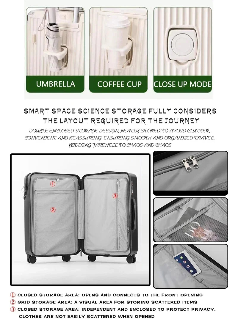 Suitcase Luggage Stylish Business Suitcase with Cup Holder Compact 20-inch Lightweight Carry-on - Kimlud