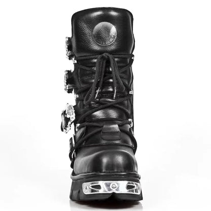 Men's Fashion Genuine Leather Motorcycle Boots Goth Skull Punk New Unisex Mid-calf Cowboy Boots Metallic Combat Boots