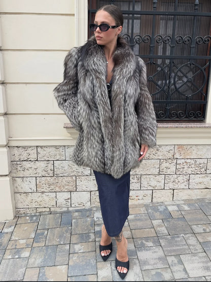 Customized Women's Fur Coat Silver fox Fur Coat 2025 New Style Fashionable and Luxurious Women's fox Fur Coat