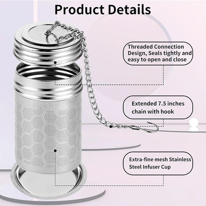 304 Stainless Steel Tea Strainers Set: Extra Fine Mesh Tea Infuser for Loose Leaf Tea - Updated Slim Threaded Lid for Black Tea