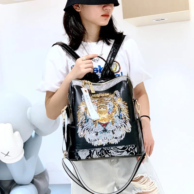 Luxury Brand Women's Backpack Female High Quality Backpacks Soft Leather Teenager Girl School Bag Fashion Sequins Travel Bagpack
