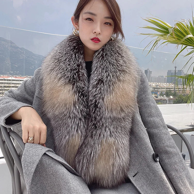 Luxury Real Fox Fur Collar Scarf For Women Winter Warm Genuine Fur Shawls And Wraps Neck Warmer Fur Scarves Female Scarfs Coat