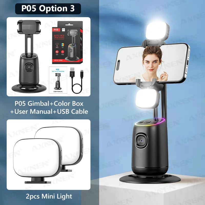 360°Rotating P05 AI Face Tracking Desktop Gimbal Stabilizer Intelligent Follow Shoot Gesture Control Cellphone Holder for iPhone